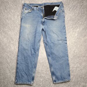 Carhartt Blue Jeans Men 44x30 Fleece‎ Lined Straight Relaxed Work Pants B155 DST